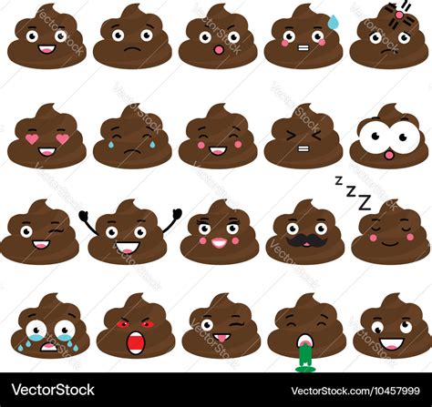 Cute Poop Emoji Set Turd Emoticons Design Vector Image