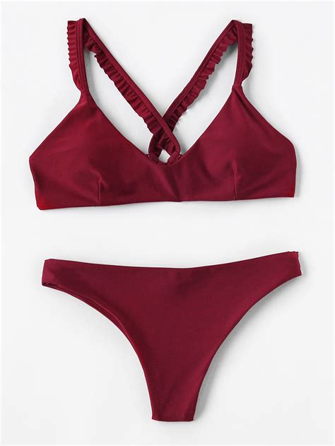 Shop Frill Strap Tie Back Bikini Set Online Shein Offers Frill Strap Tie Back Bikini Set And More