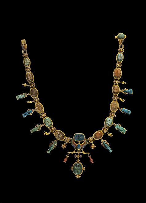 Egyptian Revival Necklace With Scarabs And Amulets Victorian