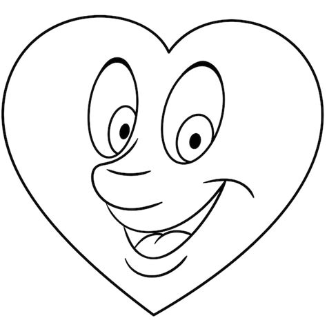 Lindo corazón de dibujos animados con cara de emoji feliz página para