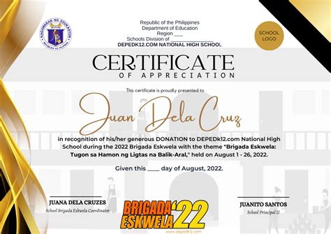 Brigada Eskwela 2022 Editable Certificates For Volunteers And Donors