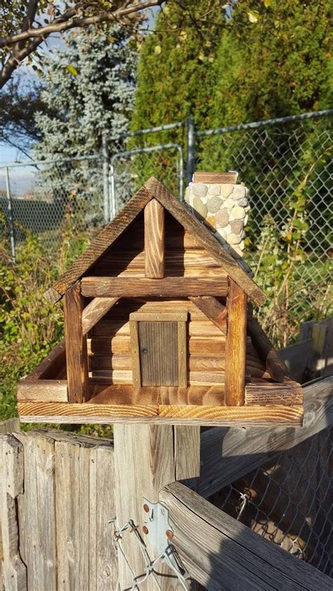 Bird Feeder Log Cabin Style With Stone Chimney Etsy Cabin Style