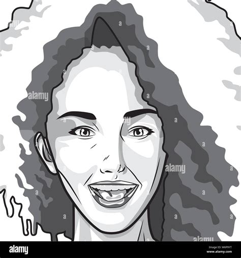 Pop Art Beautiful Woman Face Smiling In Black And White Stock Vector Image And Art Alamy