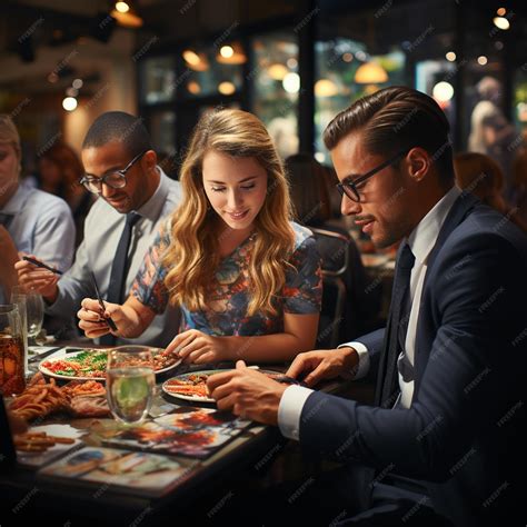 Premium Ai Image A Group Of People Sit At A Table With Food And Drinks