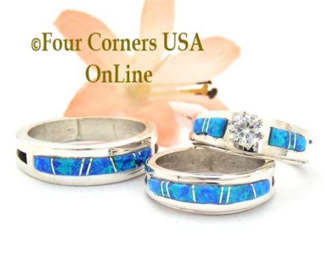 Blue Opal Engagement Wedding Ring Sets Navajo Wedding Rings Four
