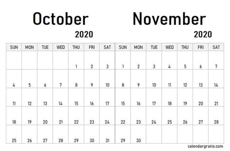 October November 2020 Calendar Template Holidays Birth Flower