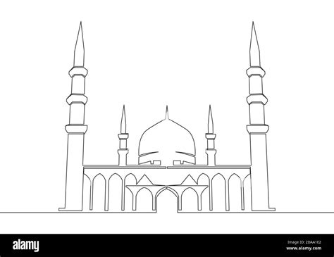 One Continuous Line Drawing Of Islamic Historical Landmark Masjid Or