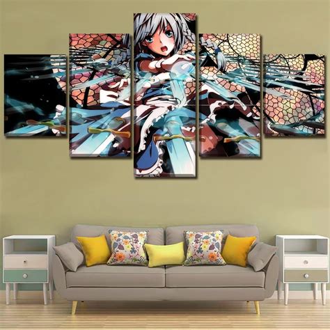 Home Decor Canvas Painting Wall Art 5 Panel Anime Touhou Izayoi Sakuya