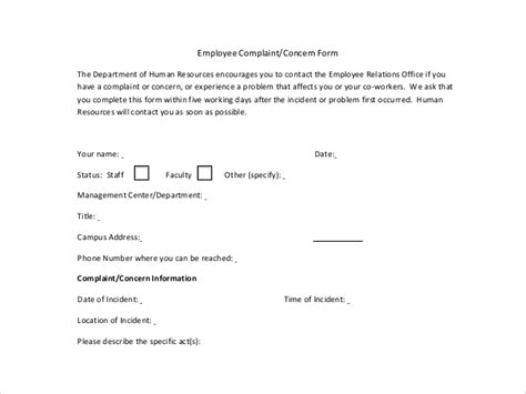 sample employee complaint forms