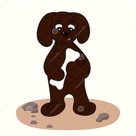 Cute Puppy Holds A Bone Vector Illustration In Cartoon Style Stock