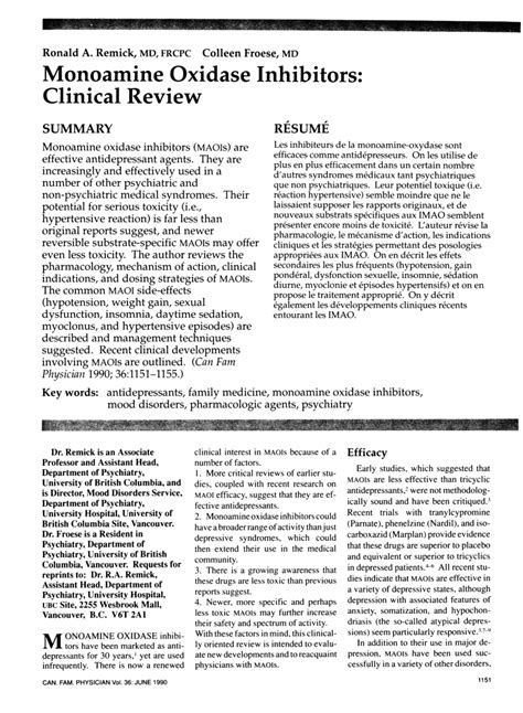 Pdf Monoamine Oxidase Inhibitors Clinical Review