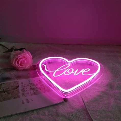 Love Heart Led Neon Sign With 3d Art Powered By Usb Neon Etsy