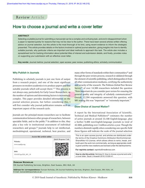 Journal article summary example in 2020 scientific. (PDF) How to choose a journal and write a cover letter