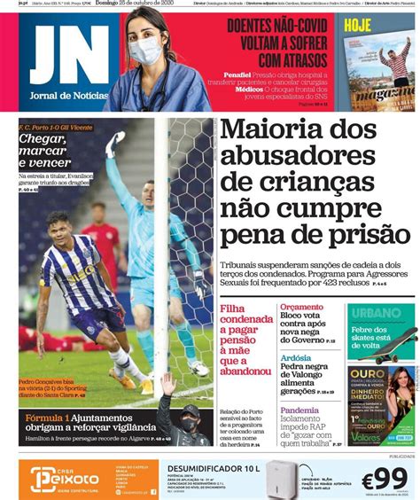 Capa Jornal De Notícias 25 Outubro 2020 Capasjornaispt