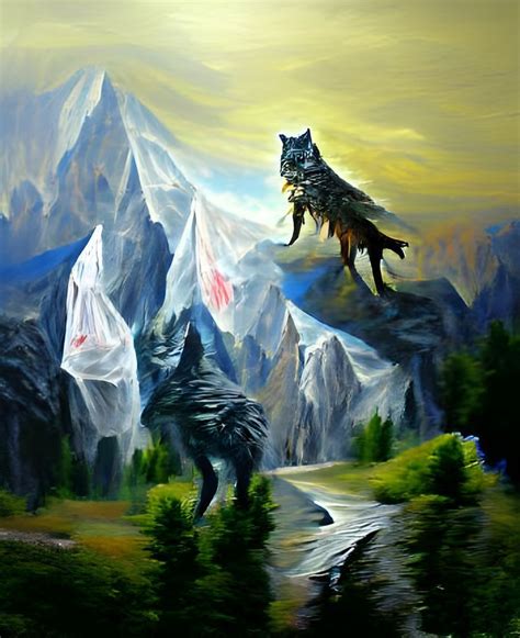 Ai Artificial Intelligence Generated Art Wolf In The Mountains Fantasy Art Board Print By Ac