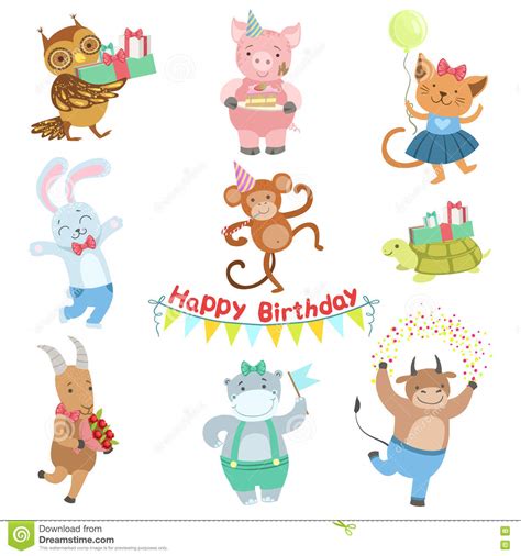 Cute Animal Characters Attending Birthday Party