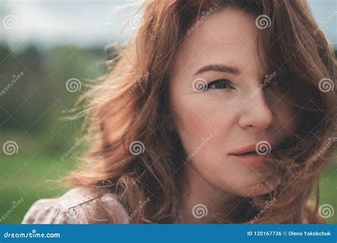Thoughtful Mature Lady Resting Outdoor Stock Photo Image Of Candid Leisure