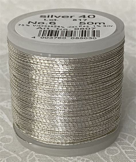 Madeira Metallic No6 50m Hand Embroidery Thread Colour Silver 9807