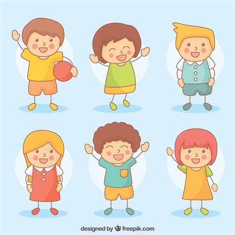 Free Vector Hand Drawn Collection Of Six Smiling Kids