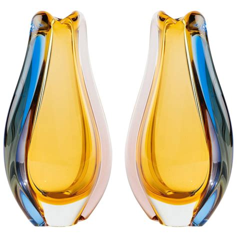 Pair Of Czech Republic Mid Century Modern Teardrop Glass Vases Antique And Modern Mid Century