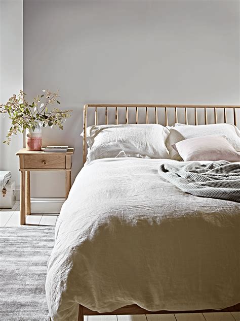 Washed Linen Bedding Soft Grey Oak Bed Frame Oak Beds Bed