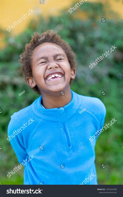 Happy African Child Blue Jersey Park Stock Photo 1555334789 Shutterstock
