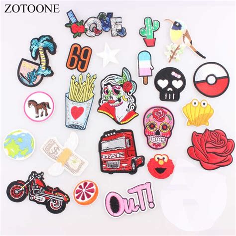 Zotoone Love Skull Flower Star Motorcycle 69 Patches Iron On Or Sew