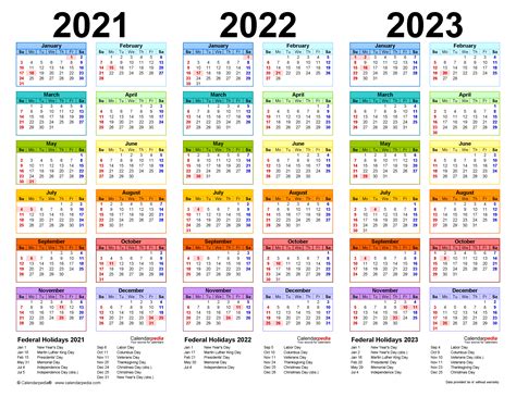 All the times in the july 2021 calendar may differ when you eg live east or west in the united states. 2021-2023 Three Year Calendar - Free Printable Excel Templates