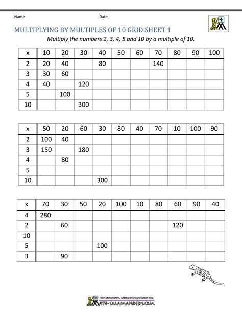 Multiply By Multiples Of 10 Worksheet Printable Word Searches