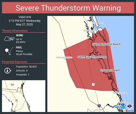 Severe Thunderstorm Warning Continues For Saint Augustine Shores Fl And