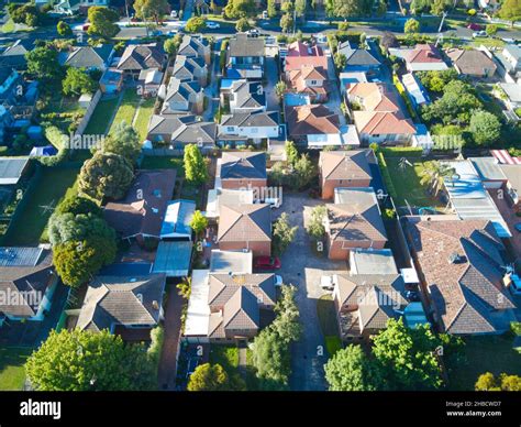 Melbourne Aerial Suburb View Showing Residential Homes Green Trees And