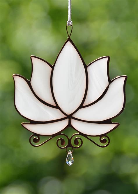 Stained Glass Lotus Flower Crystal Suncatcher Hanging Window Decoration Yoga Lovers T