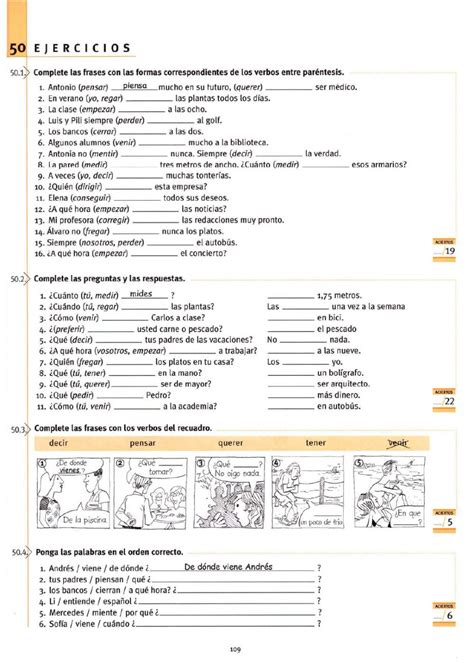 Ejercicio De Presente De Indicativo Verbos Irregulares E Ie E I