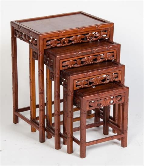 Carved Chinese Tea Table Nest 20th Century Furniture Oriental