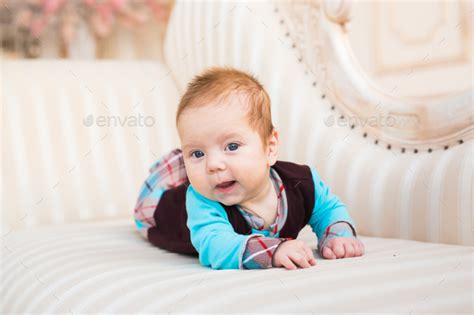 Cute Baby Boy Closeup Portrait Of Adorable Child Sweet Toddler Stock