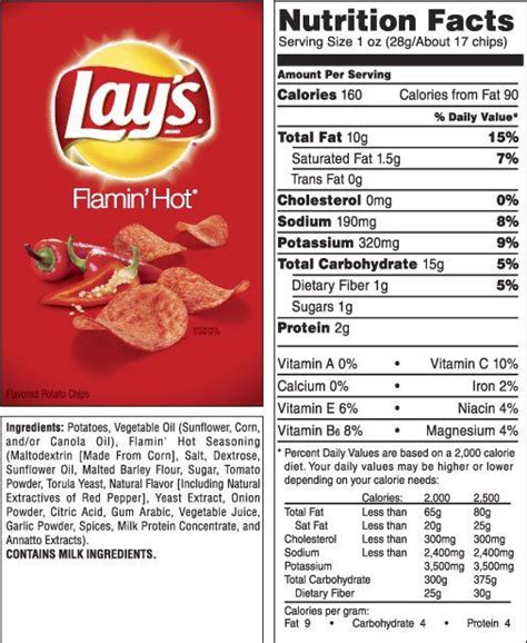 Lays Potato Chips Nutrition Facts Label