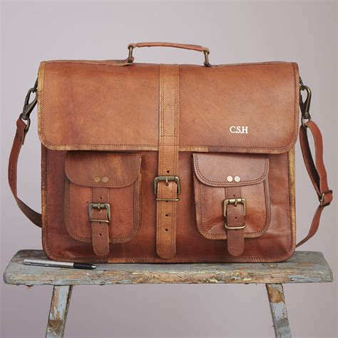 Personalised Large Vintage Style Leather Satchel Bag By Paper High