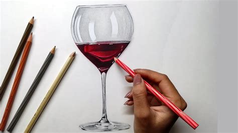 How To Draw A Realistic Glass With Wine By Colour Pencil Step By Step