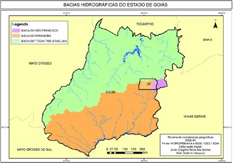 Mapa das bacias Hidrográficas do estado de Goiás Fonte elaboração dos