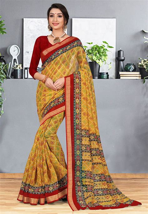 Patola Printed Cotton Silk Saree In Yellow Saree Silk Sarees Online