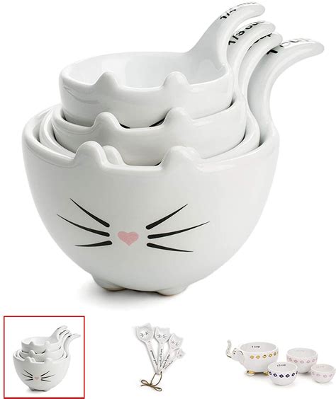White Ceramic Cat Measuring Cups Set Of Cat Shaped Bowls 1 Cup 12