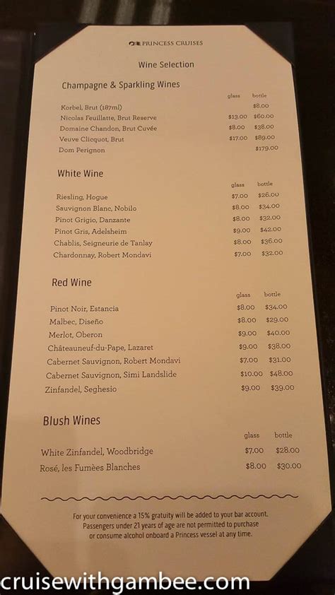 Princess Cruises Drink Prices and Menus – cruise with gambee
