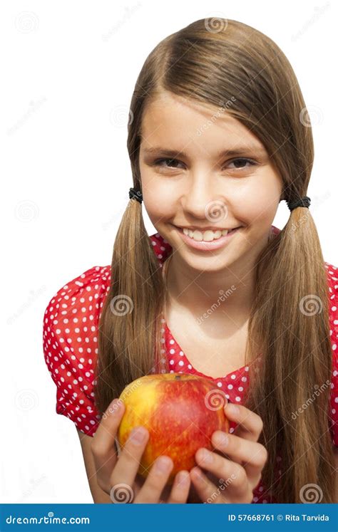 Teenage Girl With Apple Stock Image Image Of Face Beauty 57668761