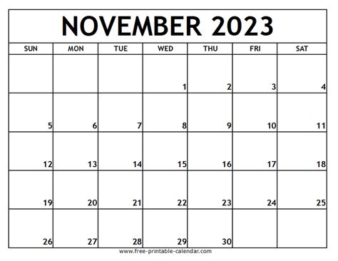 November 2023 Printable Calendar Free Printable