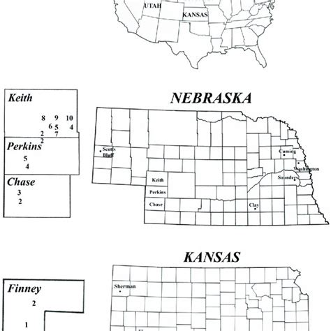 Us Map Showing States Utah Nebraska Counties Keith Perkins Chase