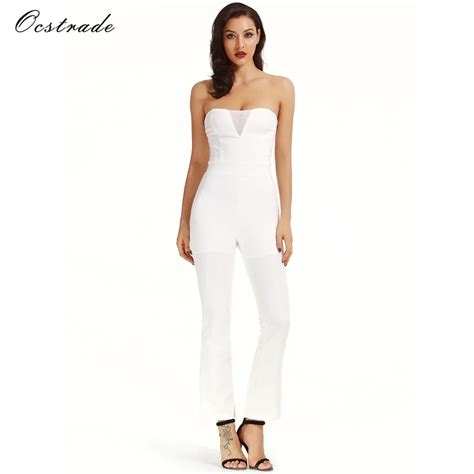 ocstrade sexy clubwear strapless bodycon jumpsuit 2017 new arrival white wide leg jumpsuits for