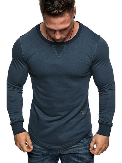 Mens Muscle Long Sleeve T-Shirt Gym Sports Casual Plain Slim Fit Tops