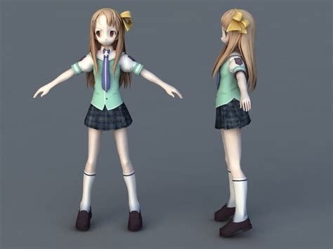 Anime Schoolgirl 3d Model 3ds Max Files Free Download Modeling 39780