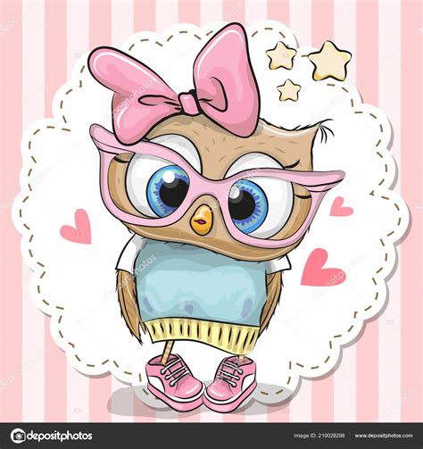 Cute Cartoon Owl Pink Eyeglasses Bow — Stock Vector © Reginast777