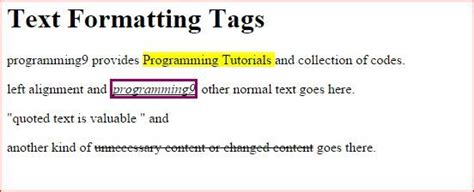 Frequently Used Text Formatting Tags In Html
